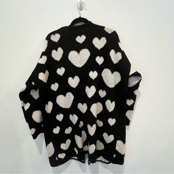Anthropologie Maeve Halley Hearts Cardigan In Black/White | Size M/L oversized - Picture 12 of 16
